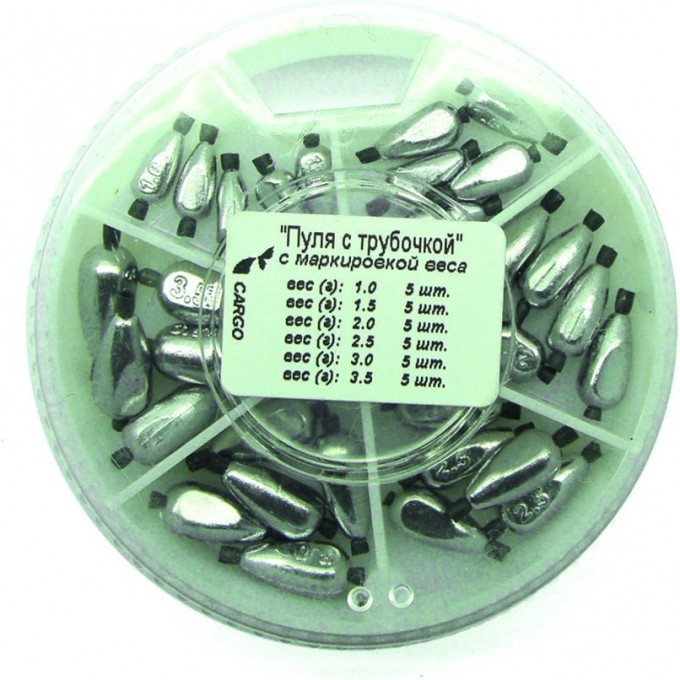 Грузила SALMO ПУЛЯ с трубочкой 6 секций 1,0-3,5г 70 набор 8527-070